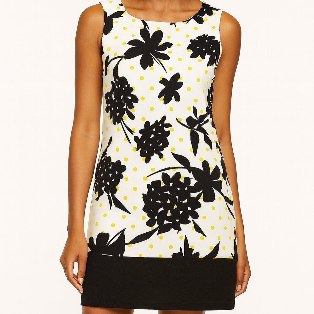 Ronni Nicole Black and White Floral Mini Dress with Yellow Dot Accents (Bin 11)